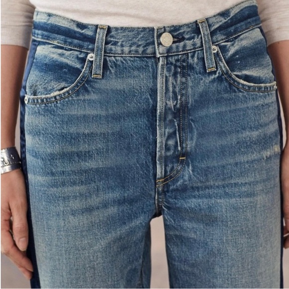 AMO Blue Straight Leg Jeans with Navy Side Stripe Raw Hem 26” - Picture 8 of 10